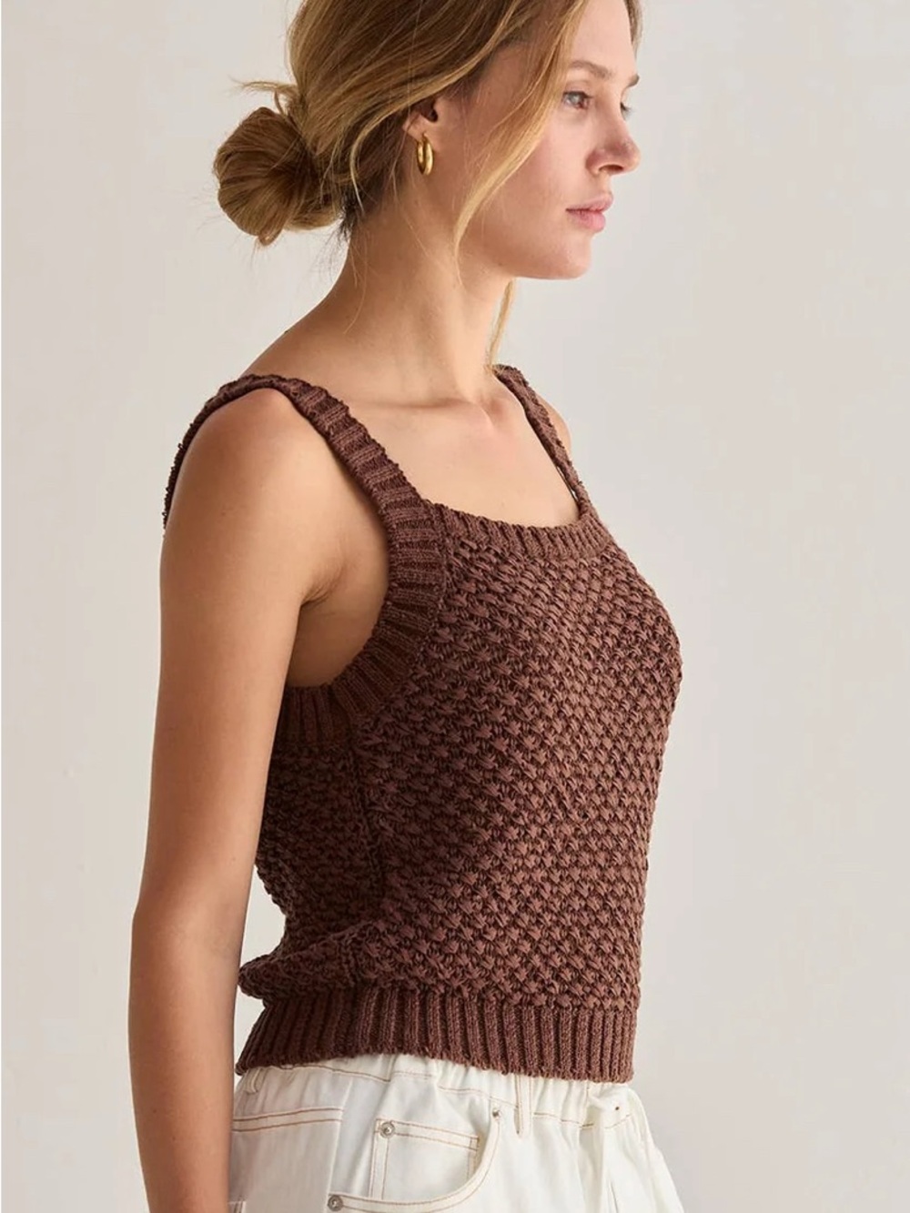 J. Crew Cotton Women’s Brown Crochet Knit Tank Top Size Small BNWT
